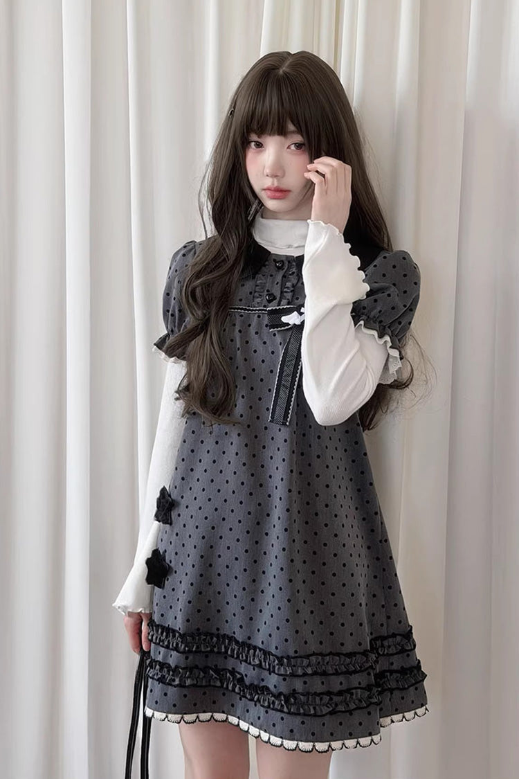 Sweet Lolita Dress - Little Star Wish, Gray, Bow Detail, Printed, Classic Style - additional product view 5
