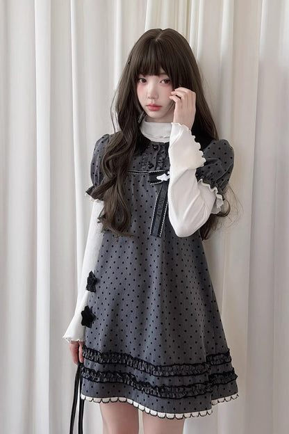 Sweet Lolita Dress - Little Star Wish, Gray, Bow Detail, Printed, Classic Style - additional product view 5