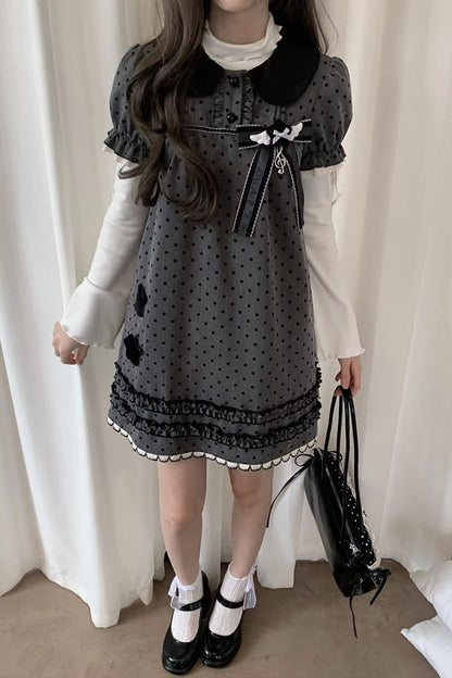 Sweet Lolita Dress - Little Star Wish, Gray, Bow Detail, Printed, Classic Style - additional product view 6
