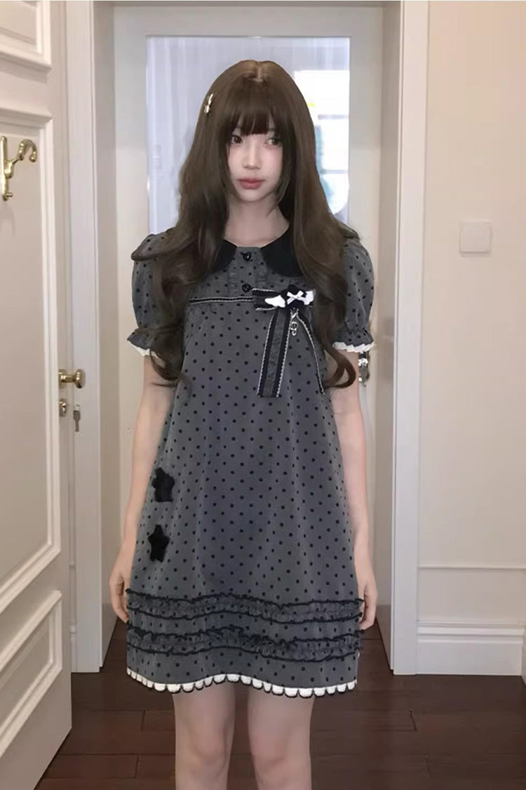 Sweet Lolita Dress - Little Star Wish, Gray, Bow Detail, Printed, Classic Style - main product image