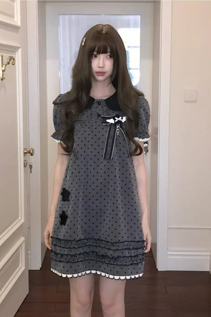 Sweet Lolita Dress - Little Star Wish, Gray, Bow Detail, Printed, Classic Style - main product image