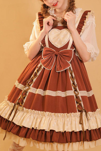 Sweet Lolita Dress - Love Plaid Polka Point Big, 2 Colors, Plaid, Bow Detail - main product image
