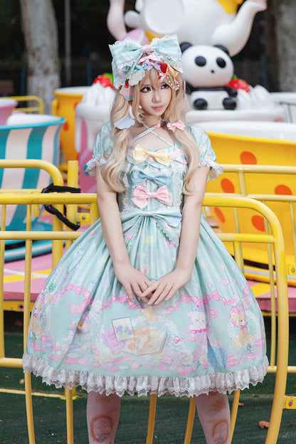 Sweet Lolita Dress - Macaron Dolly House, 3 Colors, Printed, Bow Detail - additional product view 3