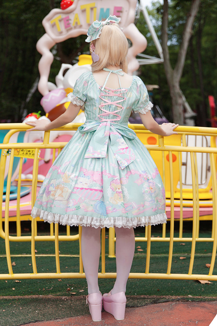 Sweet Lolita Dress - Macaron Dolly House, 3 Colors, Printed, Bow Detail - additional product view 4