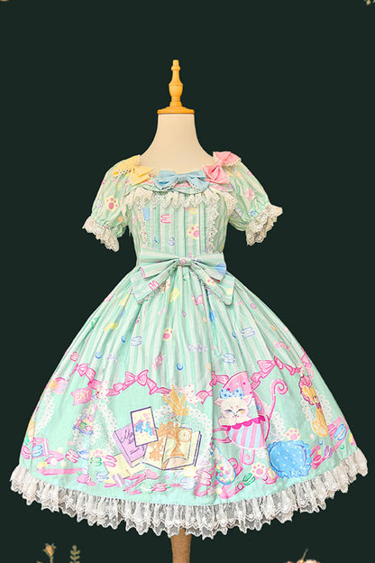 Sweet Lolita Dress - Macaron Dolly House, 3 Colors, Printed, Bow Detail - additional product view 10