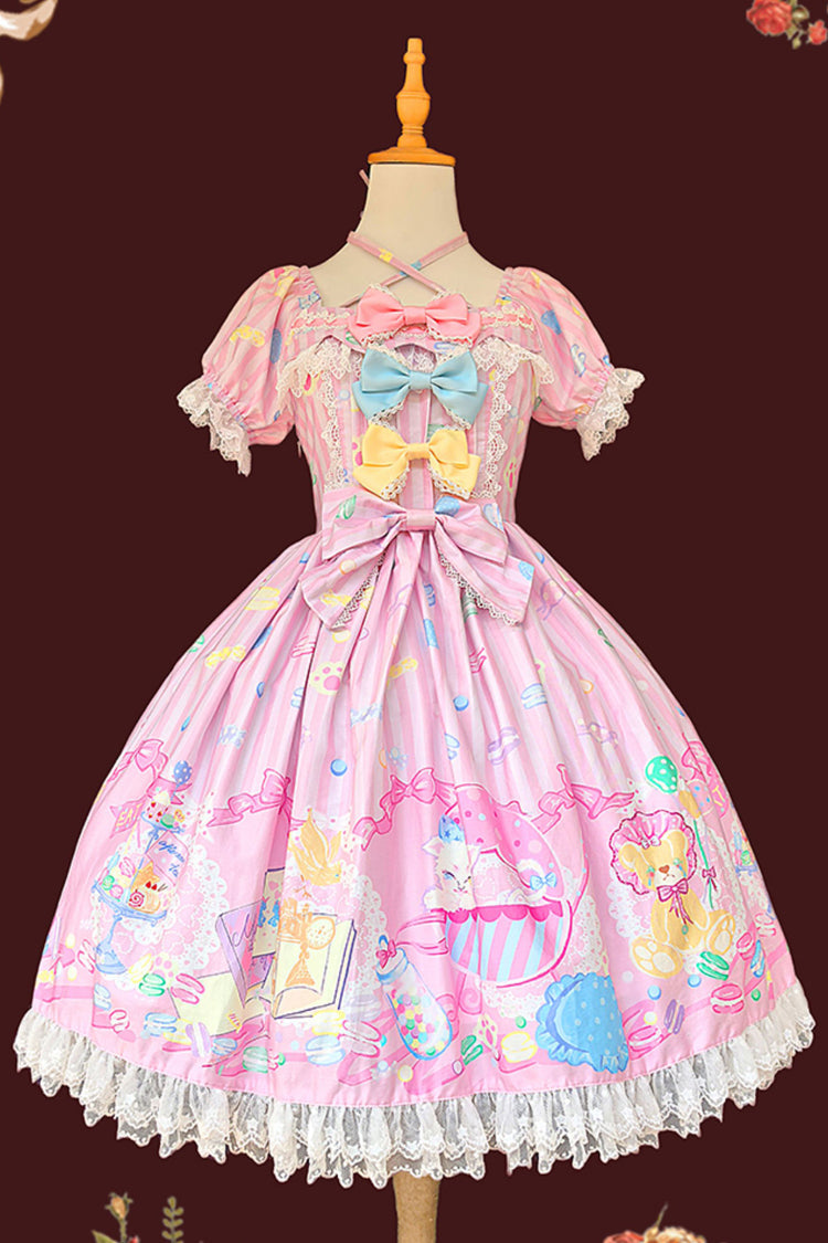 Sweet Lolita Dress - Macaron Dolly House, 3 Colors, Printed, Bow Detail - additional product view 14