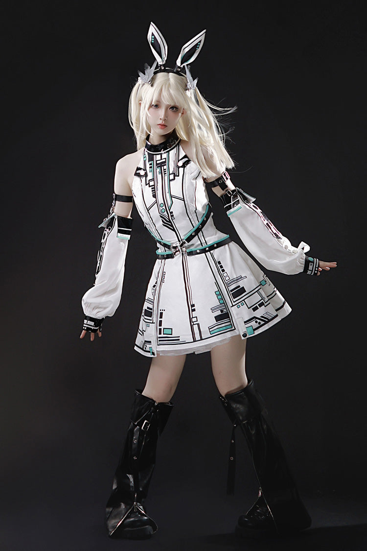 Sweet Lolita Dress - Mecha Battle Maiden, White, Stand Collar, Printed - main product image