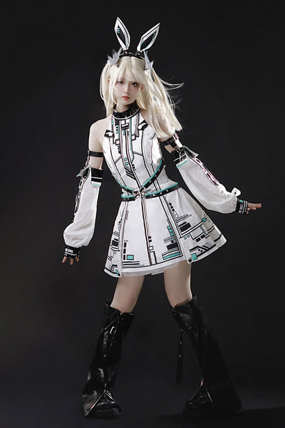 Sweet Lolita Dress - Mecha Battle Maiden, White, Stand Collar, Printed - main product image