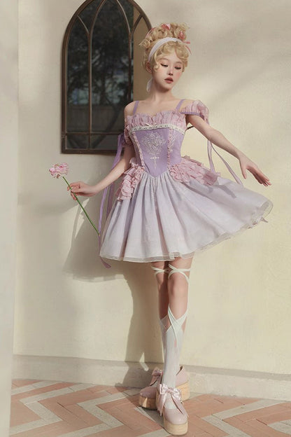 Sweet Lolita Dress - Midsummer Dream Elegant, Purple, Ballet-Inspired Style, Printed - additional product view 3