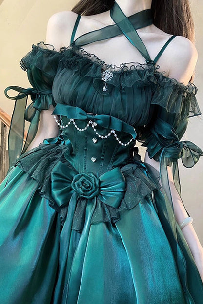 Sweet Lolita Dress - Midsummer Dream, Green, Lace Trim, Ruffled, Gothic Style - additional product view 2