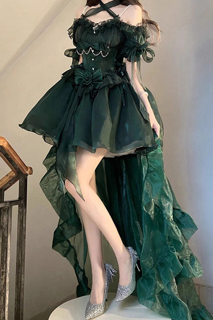 Sweet Lolita Dress - Midsummer Dream, Green, Lace Trim, Ruffled, Gothic Style - additional product view 3