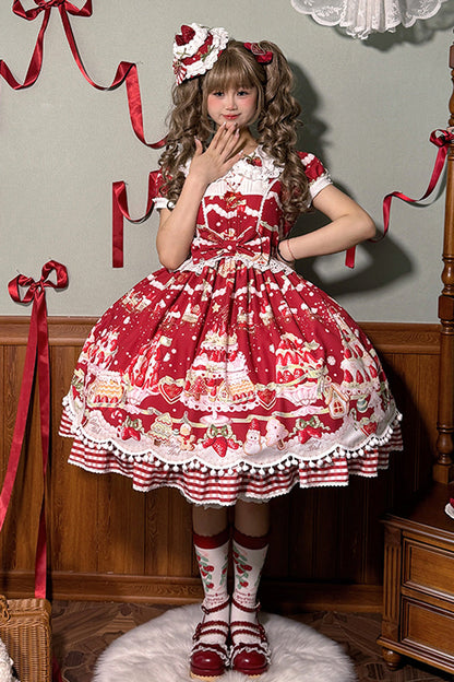 Sweet Lolita Dress - Mint Strawberry Dessert Doll, 4 Colors, Bow Detail, Ruffled, Printed - additional product view 2