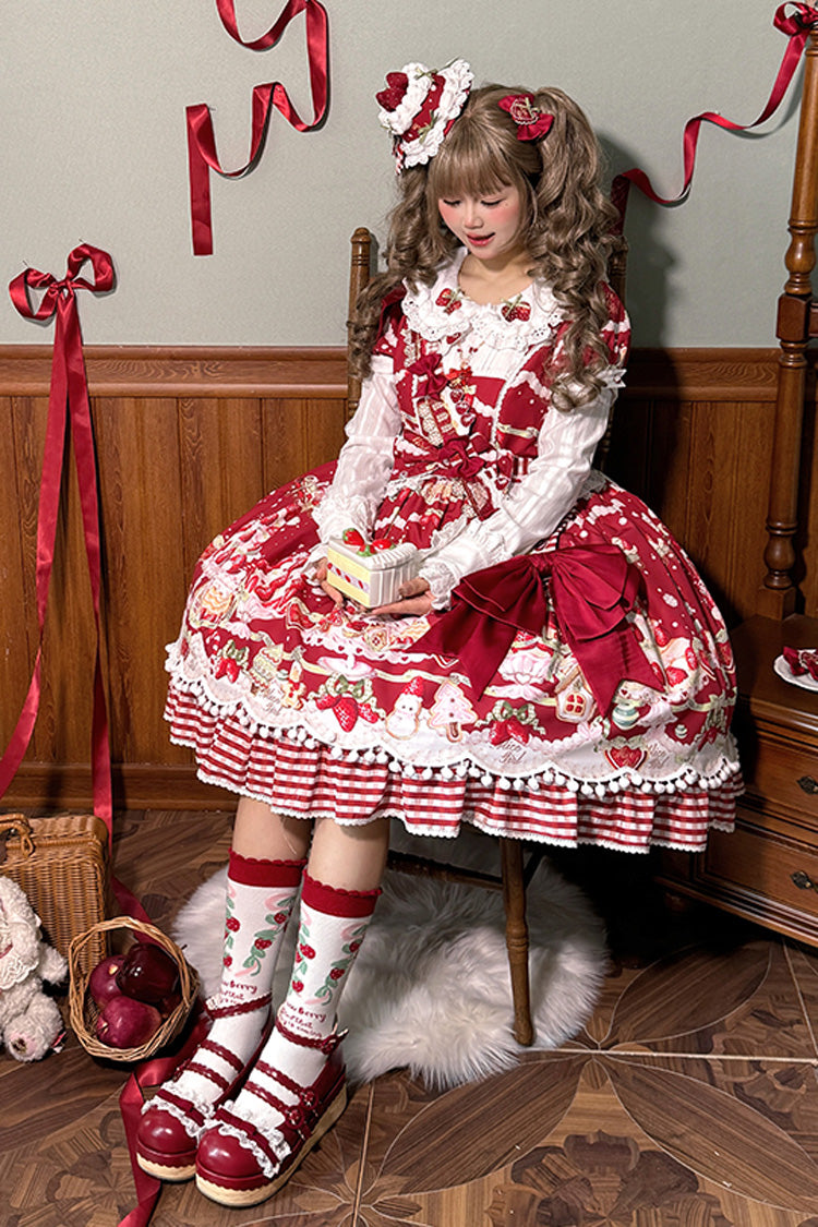 Sweet Lolita Dress - Mint Strawberry Dessert Doll, 4 Colors, Bow Detail, Ruffled, Printed - additional product view 3