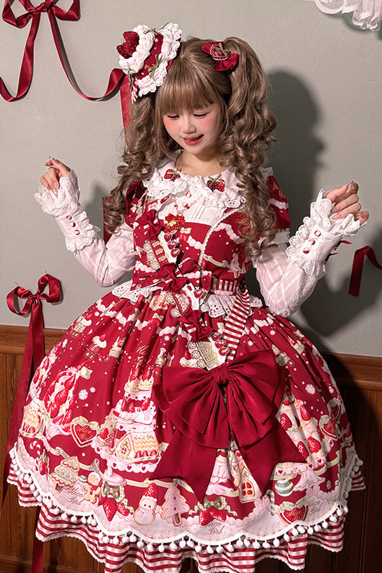 Sweet Lolita Dress - Mint Strawberry Dessert Doll, 4 Colors, Bow Detail, Ruffled, Printed - additional product view 4