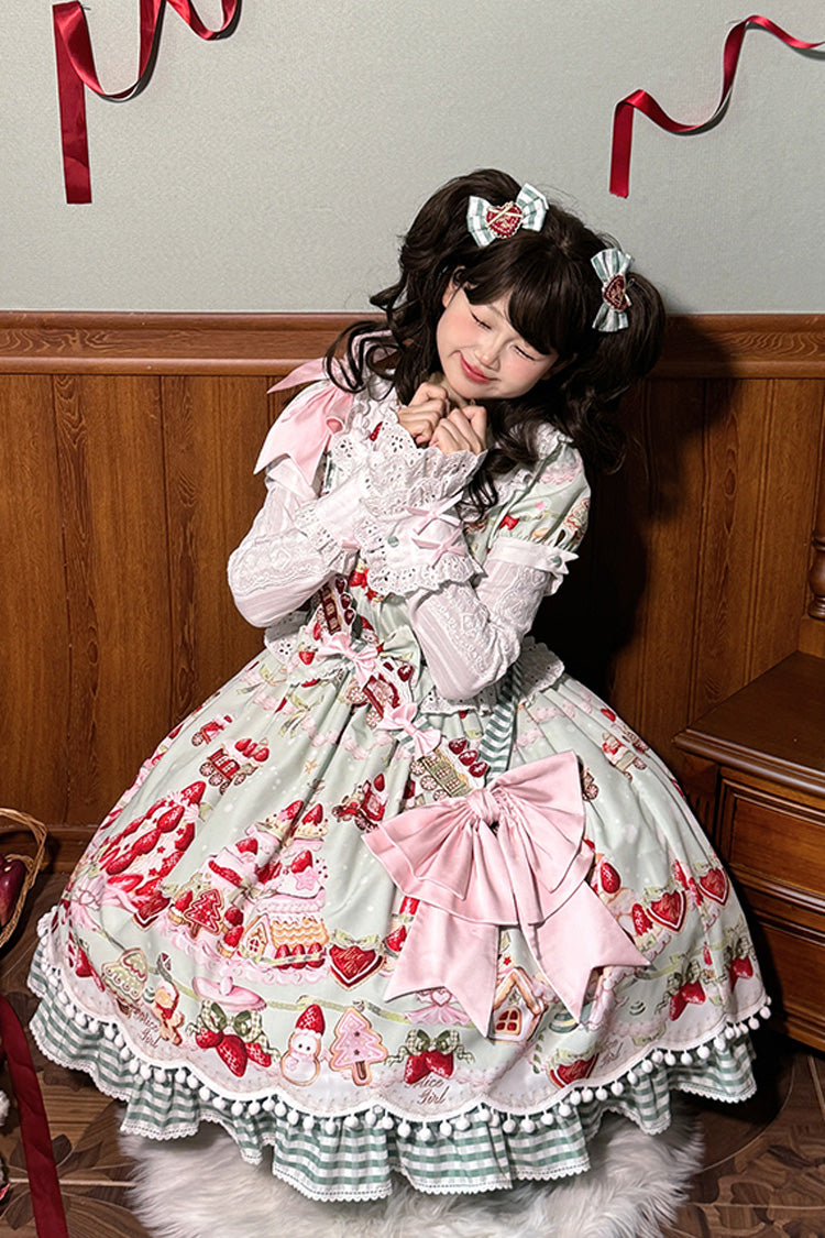 Sweet Lolita Dress - Mint Strawberry Dessert Doll, 4 Colors, Bow Detail, Ruffled, Printed - additional product view 9