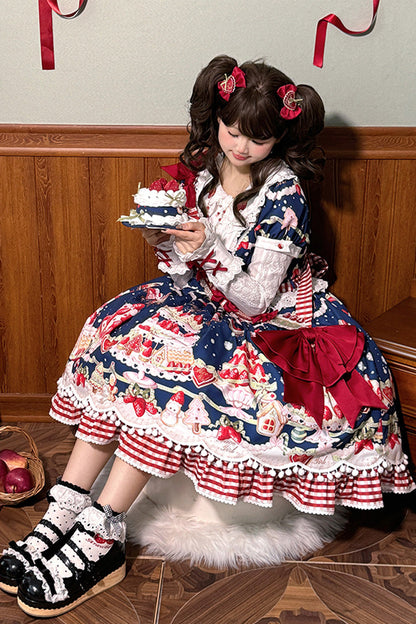 Sweet Lolita Dress - Mint Strawberry Dessert Doll, 4 Colors, Bow Detail, Ruffled, Printed - additional product view 11