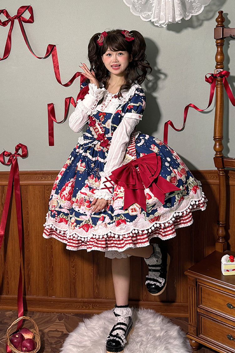Sweet Lolita Dress - Mint Strawberry Dessert Doll, 4 Colors, Bow Detail, Ruffled, Printed - additional product view 13