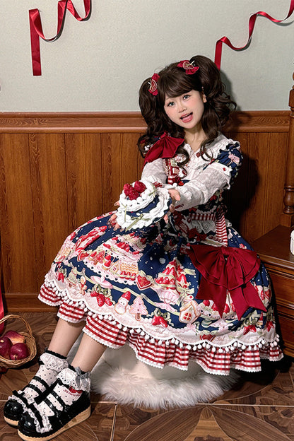 Sweet Lolita Dress - Mint Strawberry Dessert Doll, 4 Colors, Bow Detail, Ruffled, Printed - additional product view 14