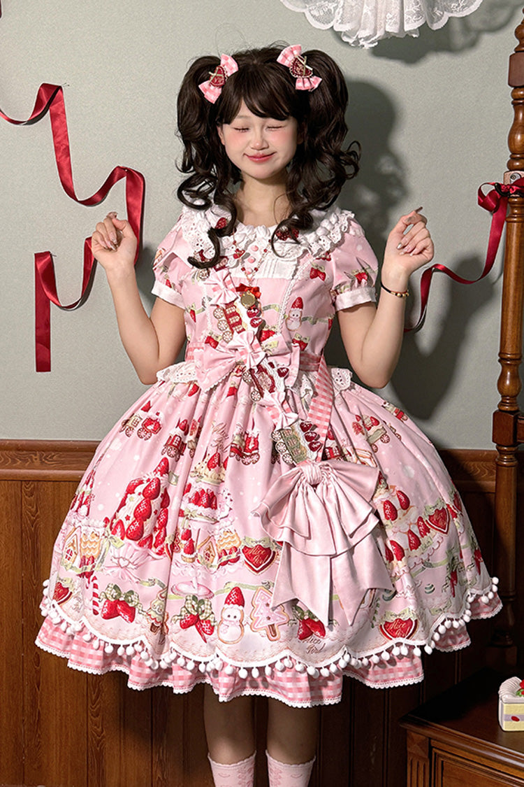 Sweet Lolita Dress - Mint Strawberry Dessert Doll, 4 Colors, Bow Detail, Ruffled, Printed - additional product view 16