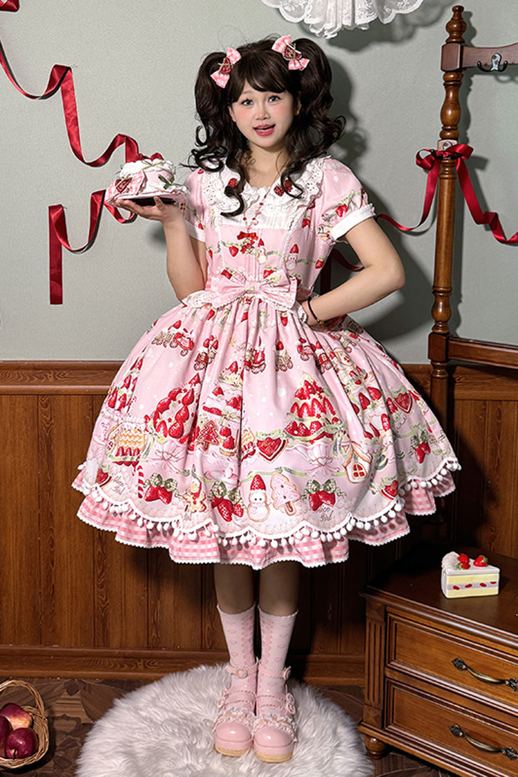 Sweet Lolita Dress - Mint Strawberry Dessert Doll, 4 Colors, Bow Detail, Ruffled, Printed - additional product view 17