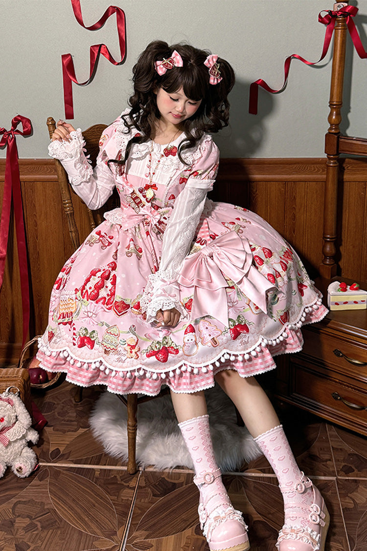 Sweet Lolita Dress - Mint Strawberry Dessert Doll, 4 Colors, Bow Detail, Ruffled, Printed - additional product view 18