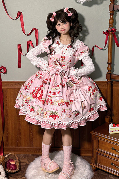 Sweet Lolita Dress - Mint Strawberry Dessert Doll, 4 Colors, Bow Detail, Ruffled, Printed - additional product view 19