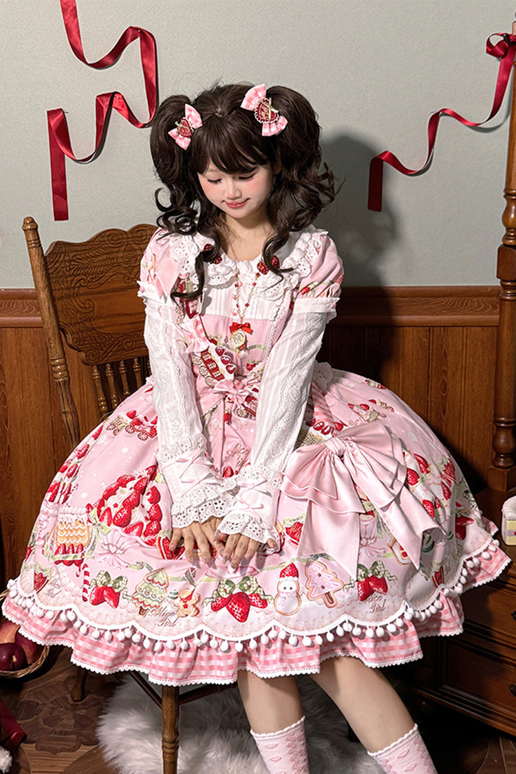 Sweet Lolita Dress - Mint Strawberry Dessert Doll, 4 Colors, Bow Detail, Ruffled, Printed - additional product view 20