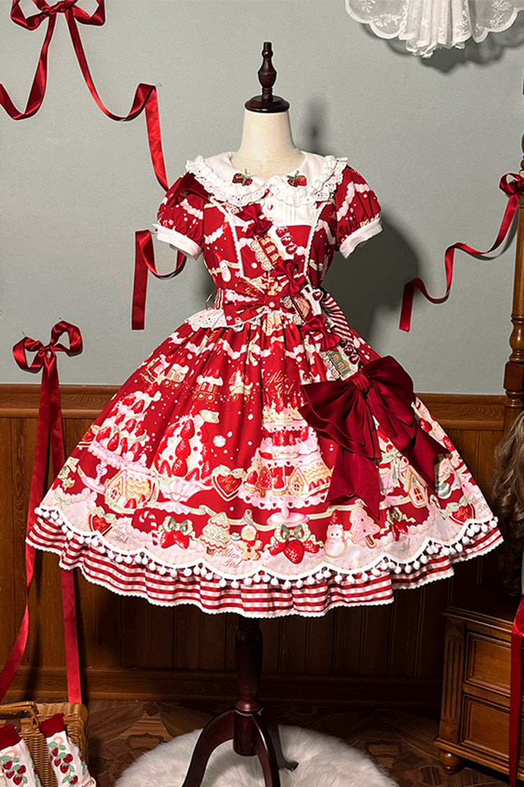 Sweet Lolita Dress - Mint Strawberry Dessert Doll, 4 Colors, Bow Detail, Ruffled, Printed - additional product view 21