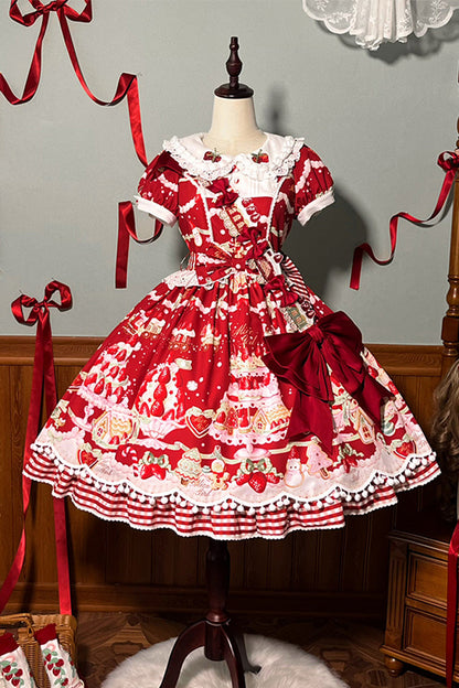 Sweet Lolita Dress - Mint Strawberry Dessert Doll, 4 Colors, Bow Detail, Ruffled, Printed - additional product view 21
