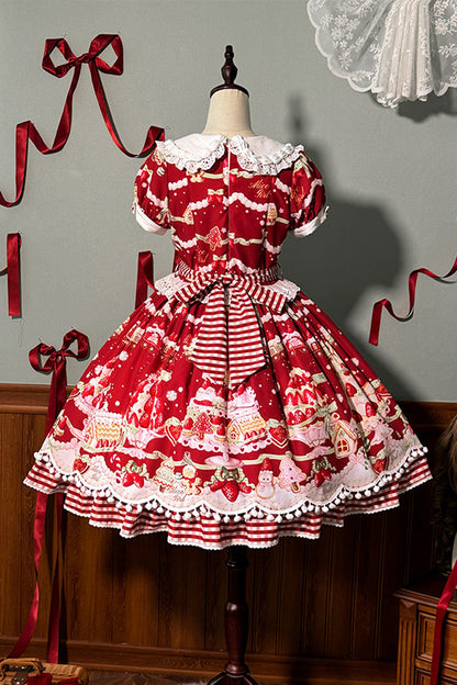 Sweet Lolita Dress - Mint Strawberry Dessert Doll, 4 Colors, Bow Detail, Ruffled, Printed - additional product view 22