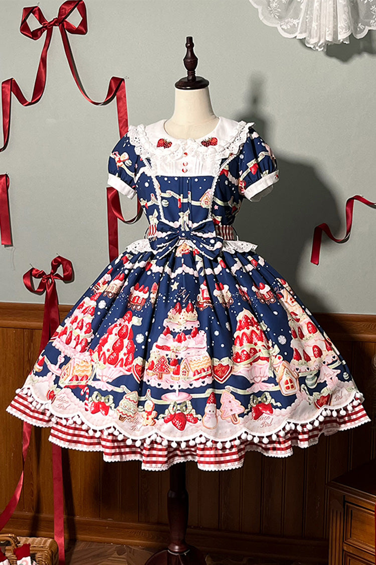Sweet Lolita Dress - Mint Strawberry Dessert Doll, 4 Colors, Bow Detail, Ruffled, Printed - additional product view 23