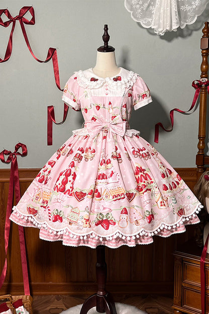 Sweet Lolita Dress - Mint Strawberry Dessert Doll, 4 Colors, Bow Detail, Ruffled, Printed - additional product view 25