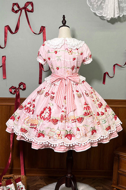 Sweet Lolita Dress - Mint Strawberry Dessert Doll, 4 Colors, Bow Detail, Ruffled, Printed - additional product view 26