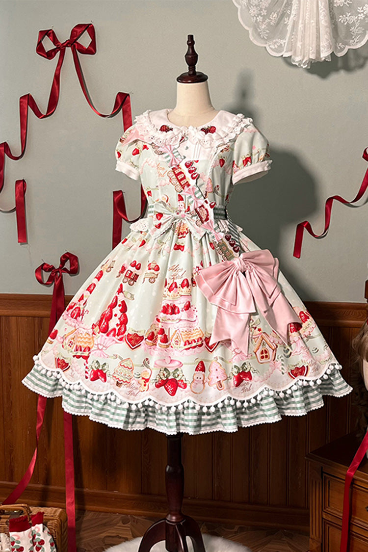Sweet Lolita Dress - Mint Strawberry Dessert Doll, 4 Colors, Bow Detail, Ruffled, Printed - additional product view 27