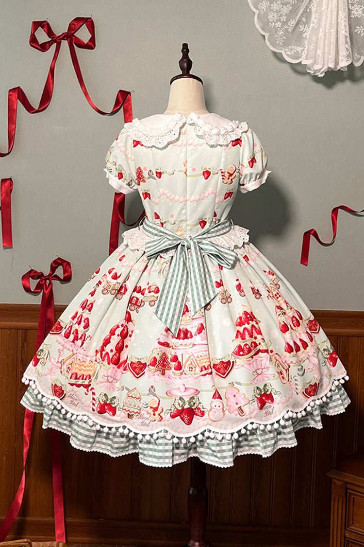 Sweet Lolita Dress - Mint Strawberry Dessert Doll, 4 Colors, Bow Detail, Ruffled, Printed - additional product view 28