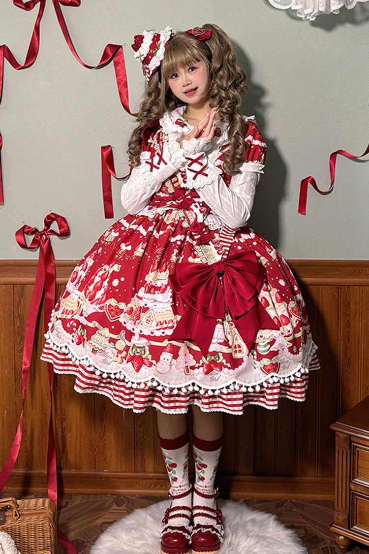 Sweet Lolita Dress - Mint Strawberry Dessert Doll, 4 Colors, Bow Detail, Ruffled, Printed - main product image
