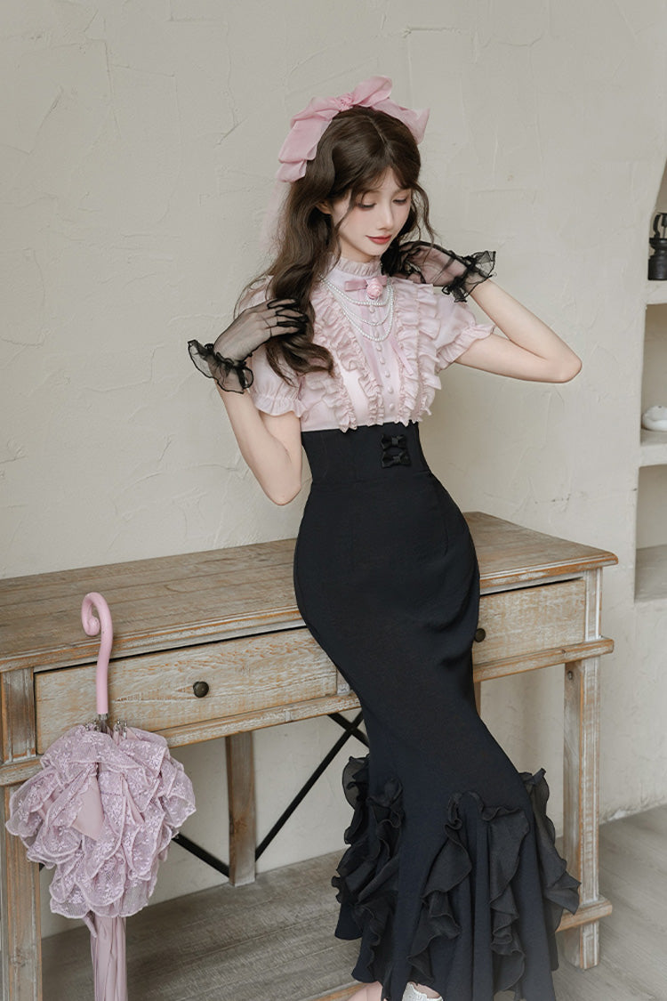 Sweet Lolita Dress - Miss Lola, 2 Colors, Stand Collar, Bow Detail, Ruffled - additional product view 2