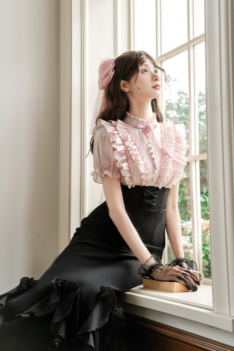 Sweet Lolita Dress - Miss Lola, 2 Colors, Stand Collar, Bow Detail, Ruffled - additional product view 3