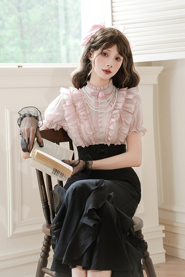 Sweet Lolita Dress - Miss Lola, 2 Colors, Stand Collar, Bow Detail, Ruffled - additional product view 4
