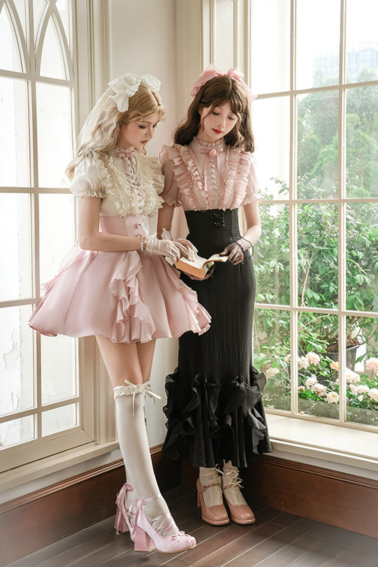 Sweet Lolita Dress - Miss Lola, 2 Colors, Stand Collar, Bow Detail, Ruffled - additional product view 7