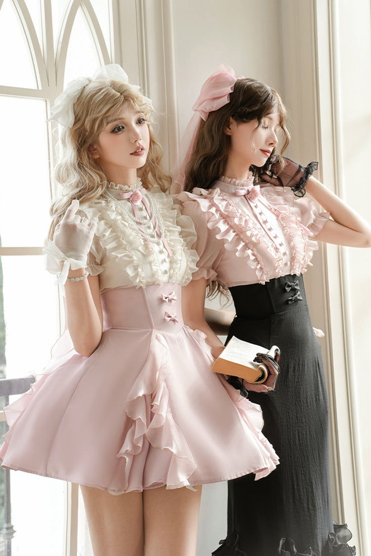 Sweet Lolita Dress - Miss Lola, 2 Colors, Stand Collar, Bow Detail, Ruffled - additional product view 8