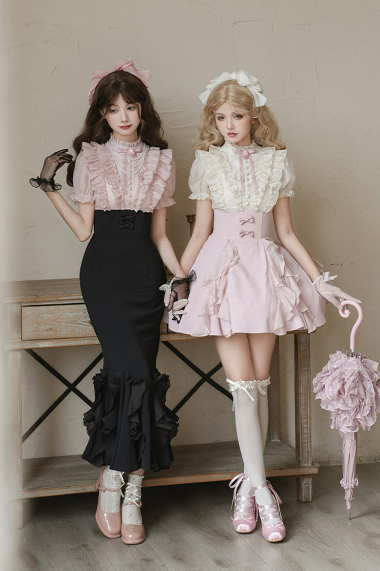 Sweet Lolita Dress - Miss Lola, 2 Colors, Stand Collar, Bow Detail, Ruffled - additional product view 12