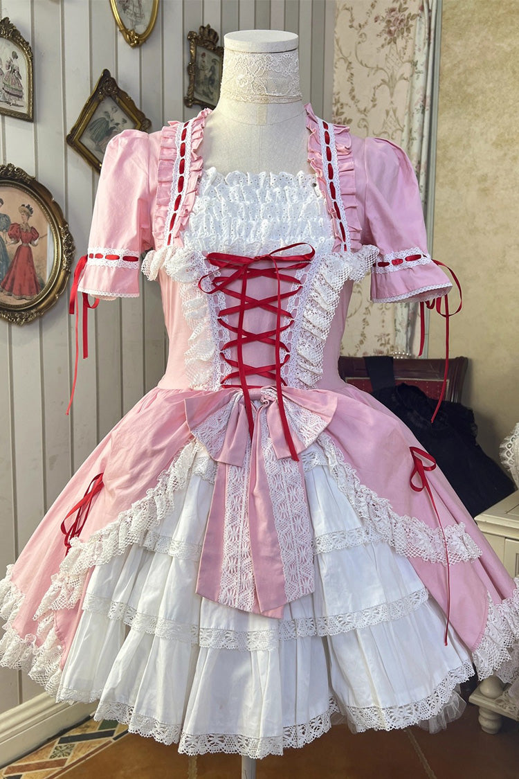 Sweet Lolita Dress - Miss Rella, 9 Colors, Detachable Detail, Layered, Lace-Up - XS Pink / S Pink / M Pink option
