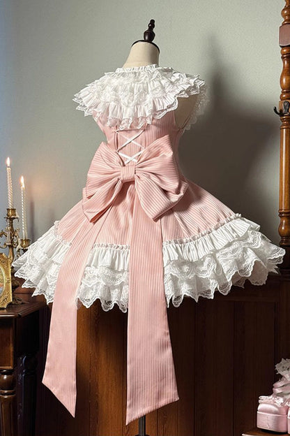 Sweet Lolita Dress - Miss Tsundere, Pink, Bow Detail, Lace Trim, Ruffled - additional product view 3