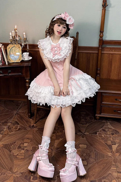 Sweet Lolita Dress - Miss Tsundere, Pink, Bow Detail, Lace Trim, Ruffled - additional product view 8