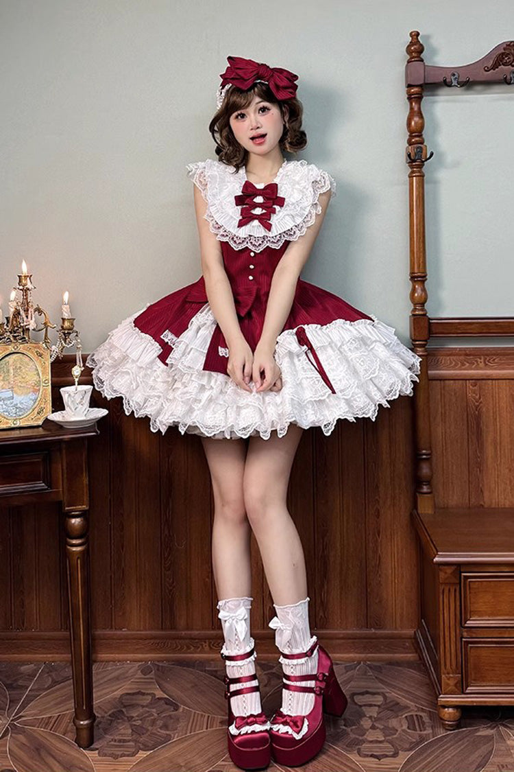 Sweet Lolita Dress - Miss Tsundere, Red, Bow Detail, Lace Trim, Ruffled - additional product view 2