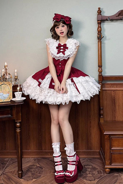 Sweet Lolita Dress - Miss Tsundere, Red, Bow Detail, Lace Trim, Ruffled - additional product view 2
