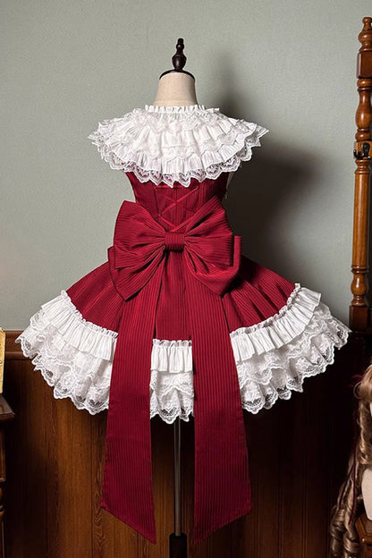 Sweet Lolita Dress - Miss Tsundere, Red, Bow Detail, Lace Trim, Ruffled - additional product view 3