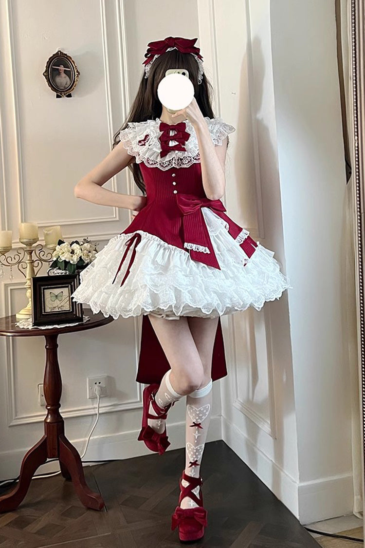 Sweet Lolita Dress - Miss Tsundere, Red, Bow Detail, Lace Trim, Ruffled - additional product view 4