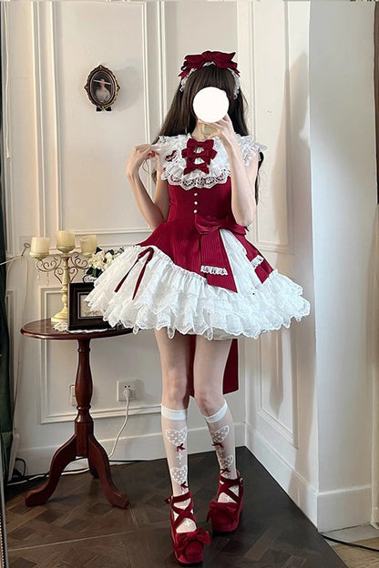 Sweet Lolita Dress - Miss Tsundere, Red, Bow Detail, Lace Trim, Ruffled - additional product view 5